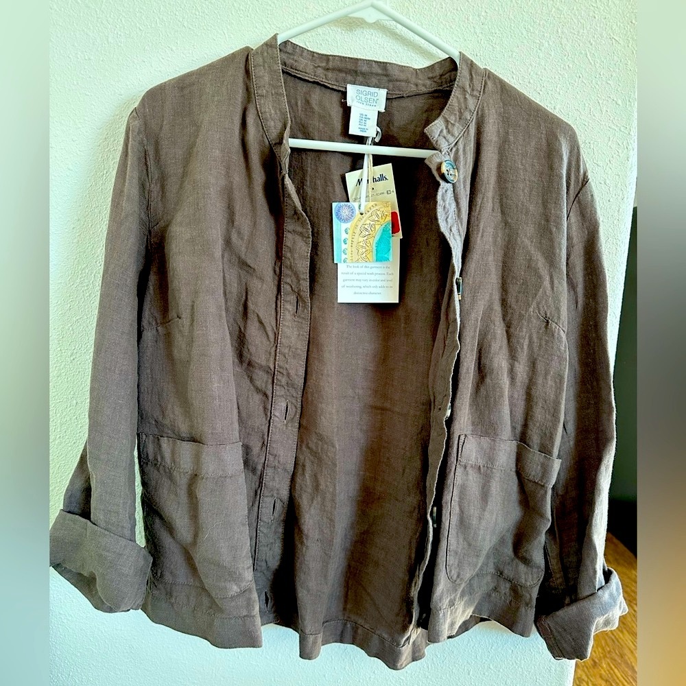Sigrid Olsen 100% linen jacket size medium, brown.